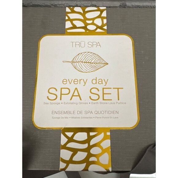 Tru Spa Everyday Spa Set Sea Sponge/Exfoliating Gloves/ Earth Stone Lava Pumice - Picture 1 of 7